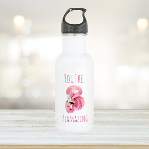 Modern You Are Flamazing Beauty Pink Flamingo Stainless Steel Water Bottle