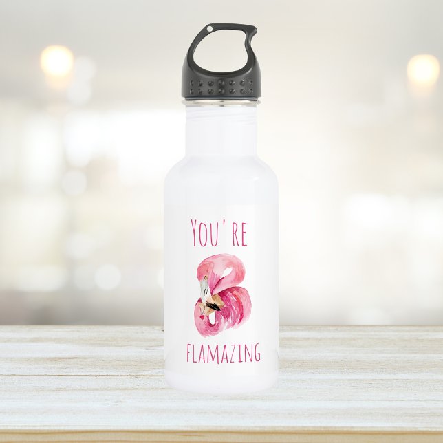 Modern You Are Flamazing Beauty Pink Flamingo Stainless Steel Water Bottle (Creator Uploaded)