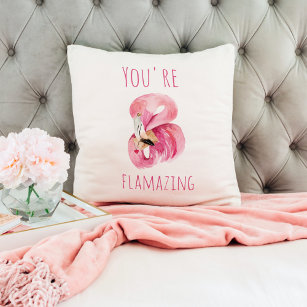 Modern You Are Flamazing Beauty Pink Flamingo Throw Pillow