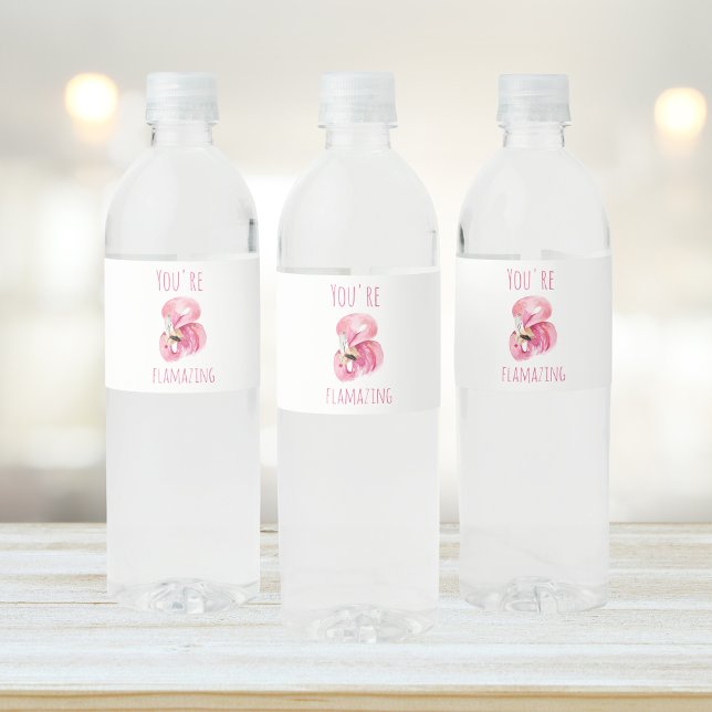 Modern You Are Flamazing Beauty Pink Flamingo Water Bottle Label (Creator Uploaded)