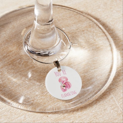 Modern You Are Flamazing Beauty Pink Flamingo Wine Charm