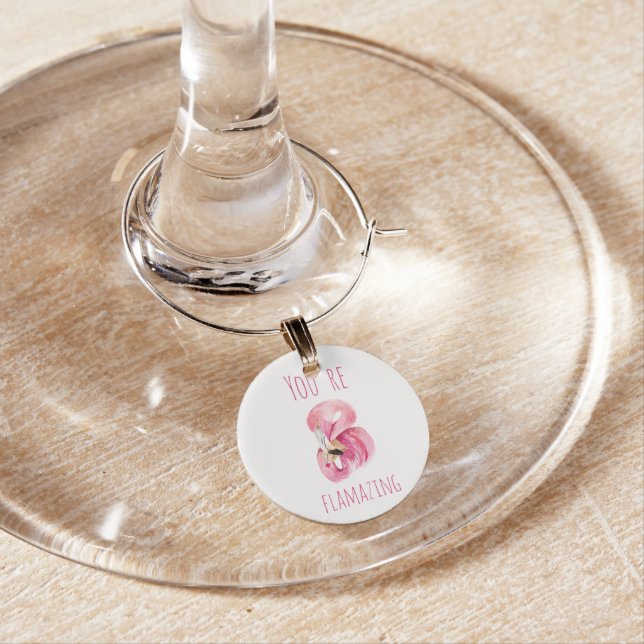 Modern You Are Flamazing Beauty Pink Flamingo Wine Charm (In Situ)