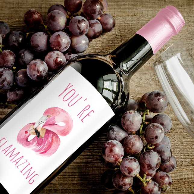 Modern You Are Flamazing Beauty Pink Flamingo Wine Label (Creator Uploaded)