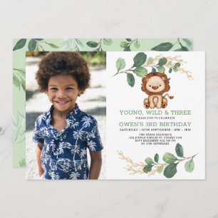 Modern Young Wild & Three Lion 3rd Birthday Boy Invitation