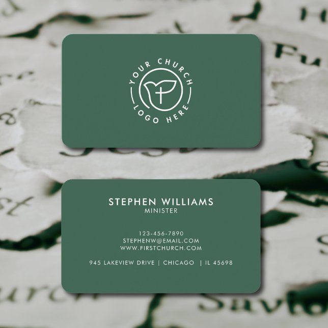Modern Your Church Logo Minister Minimalist Green Business Card (Creator Uploaded)