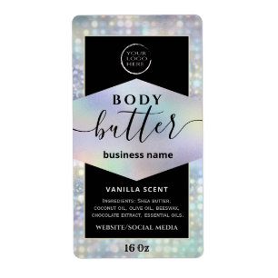 Modern your logo holographic script body butter  l label