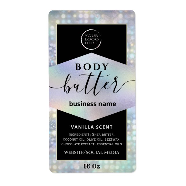 Modern your logo holographic script body butter  l label (Front)