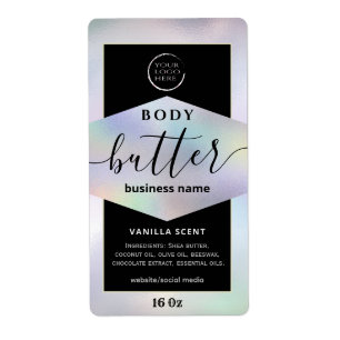 Modern your logo holographic script body butter  l label