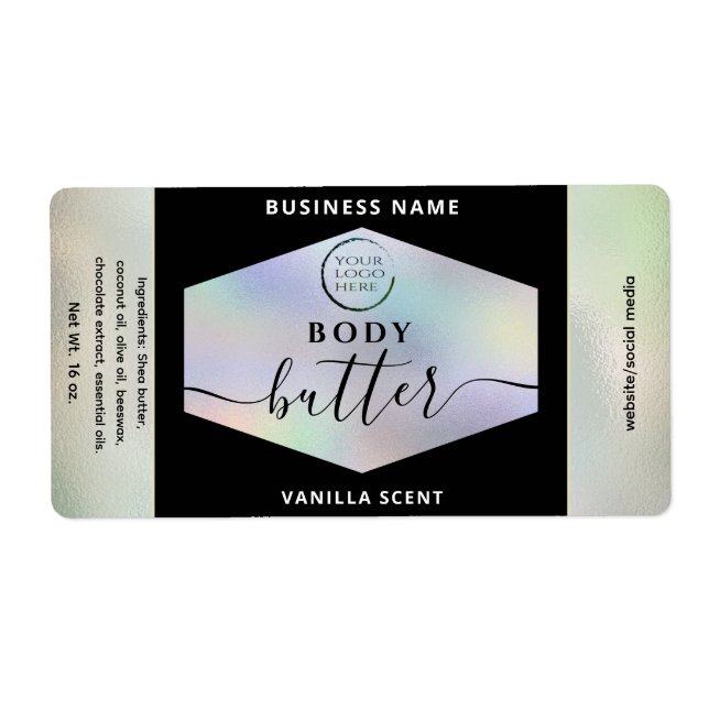 Modern your logo holographic script body butter  l label (Front)