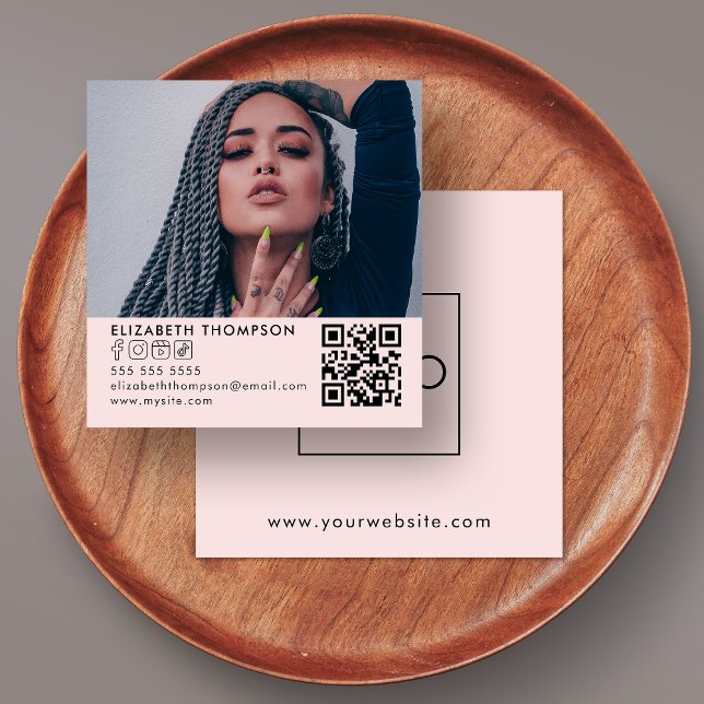 Modern Your Logo QR Code Trendy Social Media Photo Square Business Card (Creator Uploaded)