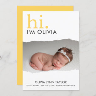 Modern Your Photo Torn Paper Birth Announcement