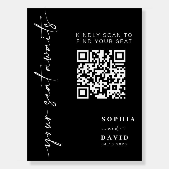 Modern Your Seat Awaits Seating chart QR Code Sign (Front)