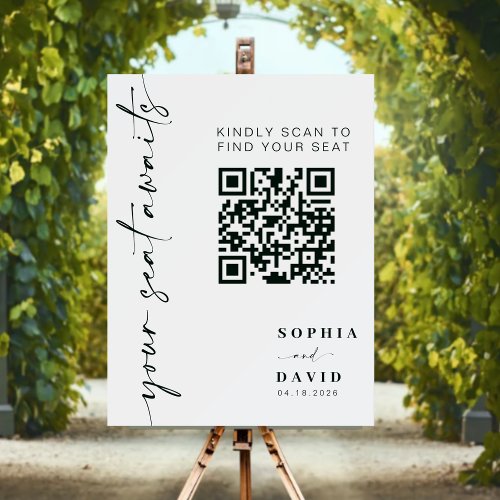 Modern Your Seat Awaits Seating chart QR Code Sign