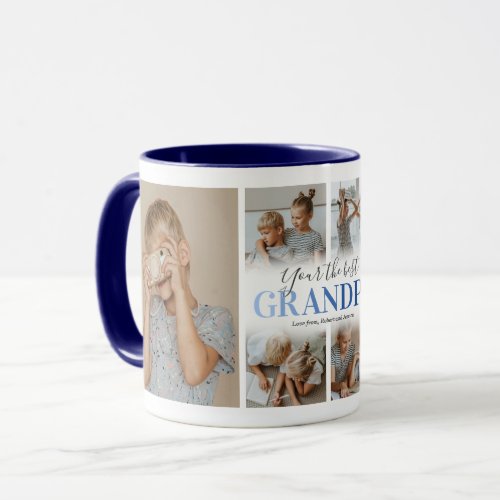 Modern Your the Best Grandpa Photo Mug - Modern grandfather mug featuring a 6 photo collage template, the word "your the best grandpa", and the grandkids names.