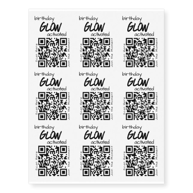 Modern Youthful Birthday Fun Party QR Code Temporary Tattoos (Front)