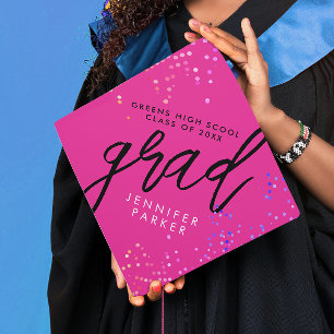 Modern Youthful Pink And Confetti High School Graduation Cap Topper