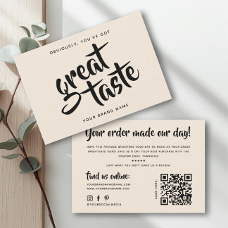 Modern you've got great taste qr code thank you business card