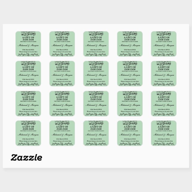 Modern Zam Zam Water Nikah Muslim Wedding Favor Square Sticker (Sheet)