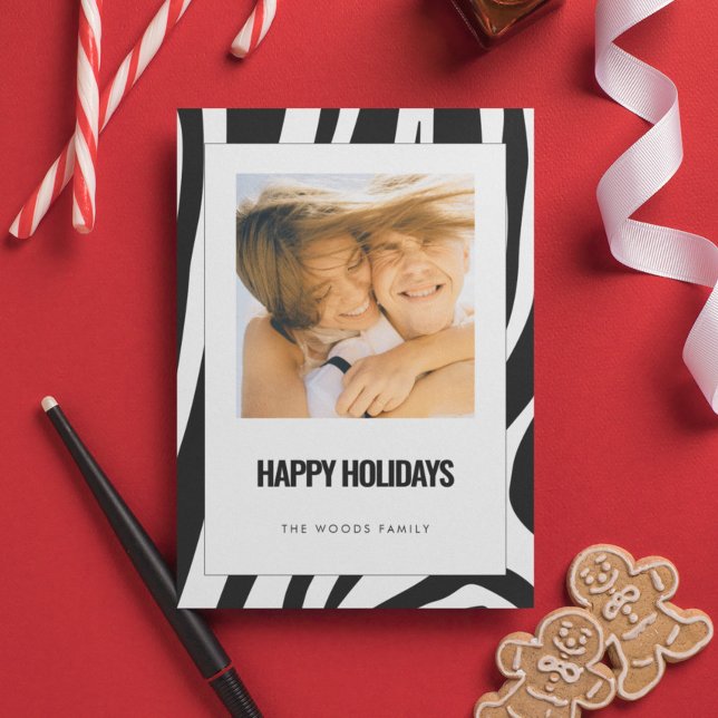 Modern Zebra Black and White Happy Holidays Photo Holiday Card (Creator Uploaded)