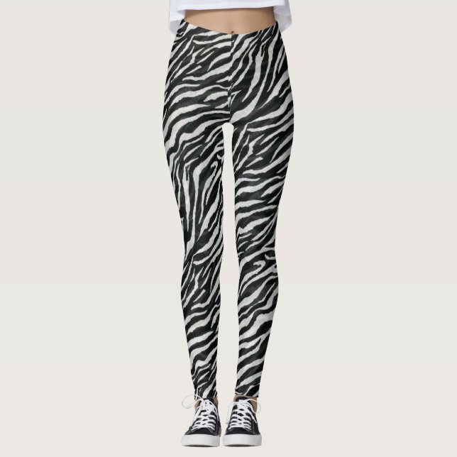 Modern Zebra black white Leggings (Front)