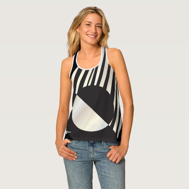 Modern Zebra Black/White Stripes Abstract Trendy Tank Top (Front Full)