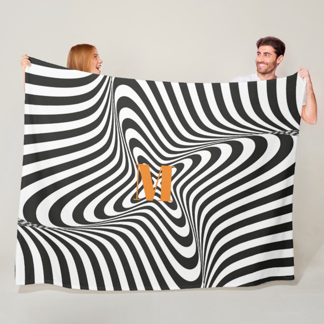 Modern Zebra Design Retro Wave Monogram  Fleece Blanket (In Situ)