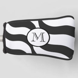 Modern Zebra Monogram Black White Stripes Golf Head Cover