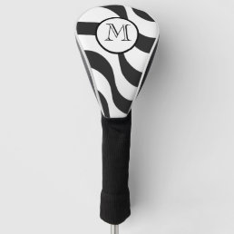Modern Zebra Monogram Black White Stripes Golf Head Cover