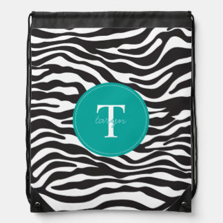 Modern Zebra Monogram Drawstring Backpack