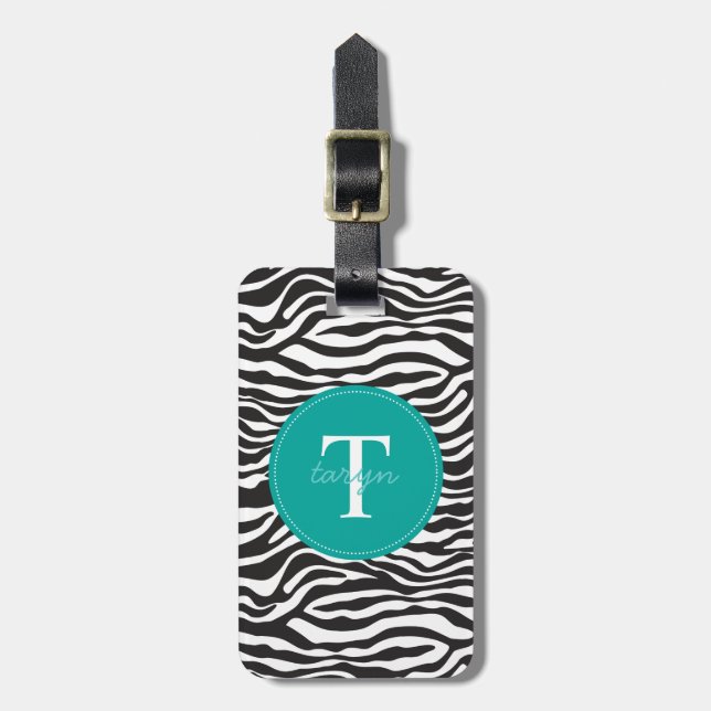 Modern Zebra Monogram Luggage Tag (Front Vertical)