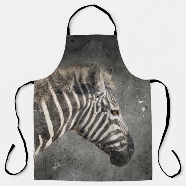 Modern Zebra Portrait Wildlife Watercolor Apron (Front)