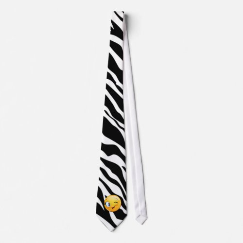 Modern Zebra Print Emoji Winking Neck Tie