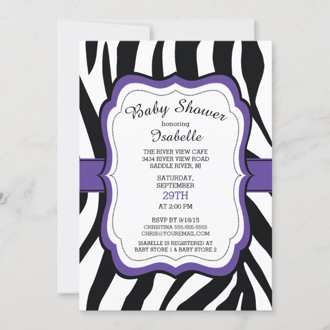 Modern Zebra Print Girls Baby Shower Invitation (Front)