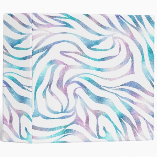 Modern Zebra Print Glam Blue Purple Glitter  3 Ring Binder