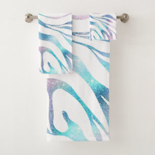 Modern Zebra Print Glam Blue Purple Glitter Bath Towel Set