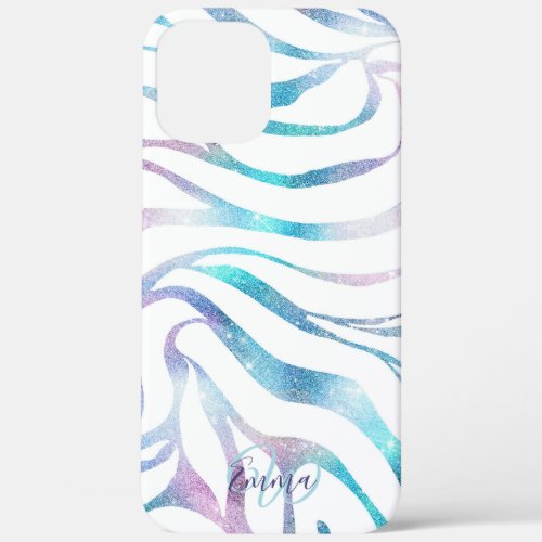 Modern Zebra Print Glam Blue Purple Glitter  iPhone 12 Pro Max Case