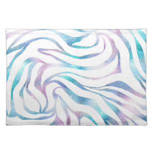 Modern Zebra Print Glam Blue Purple Glitter  Cloth Placemat
