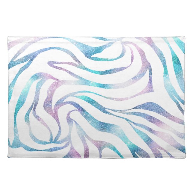 Modern Zebra Print Glam Blue Purple Glitter  Cloth Placemat (Front)