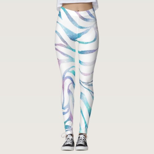 Modern Zebra Print Glam Blue Purple Glitter  Leggings