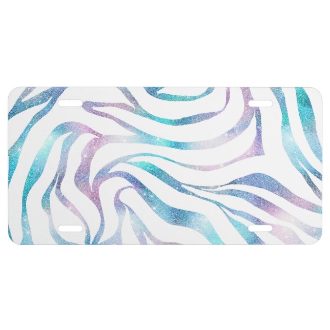 Modern Zebra Print Glam Blue Purple Glitter  License Plate (Front)
