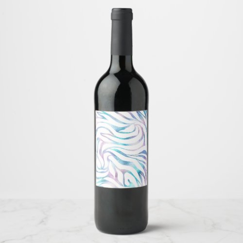 Modern Zebra Print Glam Blue Purple Glitter  Wine Label