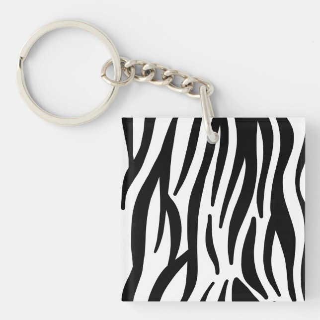 Modern Zebra Print Keychain - Abstract Black and W (Front)