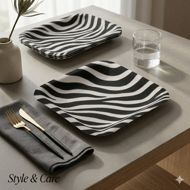 Modern Zebra Print Square Plates for Party Decor (Modern Zebra Print Square Plates for Party Decor)