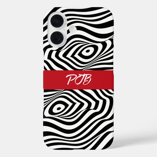 Modern Zebra Stripe iPhone Case – Bold Monogram (Back)