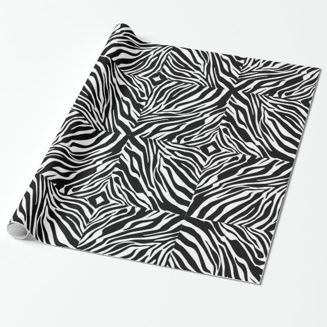 Modern Zebra Stripes Black and White Cool Abstract Wrapping Paper (Unrolled)