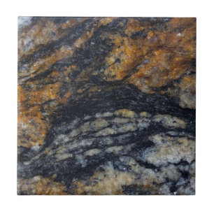 Modern Zen Black and Gold Quartzite Crystal Print Ceramic Tile
