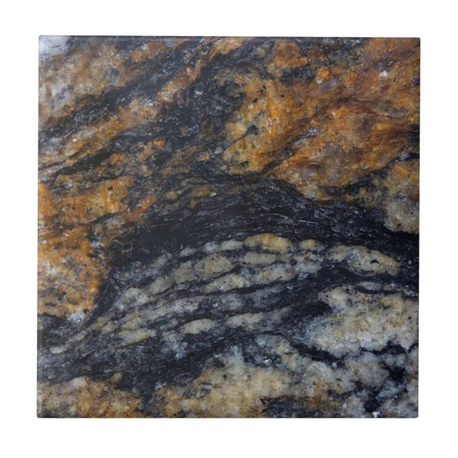 Modern Zen Black and Gold Quartzite Crystal Print Ceramic Tile (Front)
