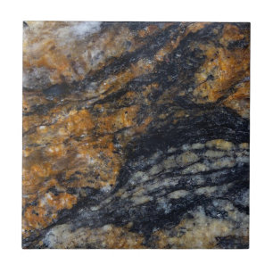 Modern Zen Black and Gold Quartzite Crystal Print Ceramic Tile