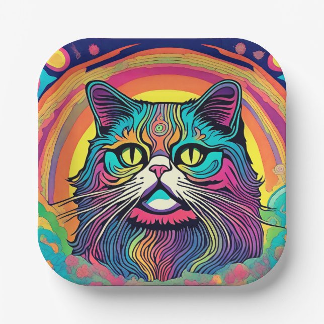 Modern Zen Cat  Paper Plates (Front)