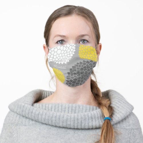 Modern Zen Flowers _ Yellow Gray Adult Cloth Face Mask